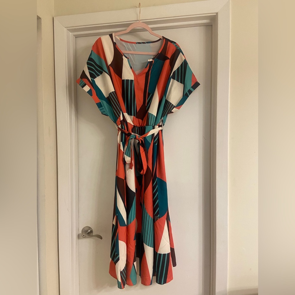Temu Geo Print Tie Waist Dress 3XL - Picture 5 of 6